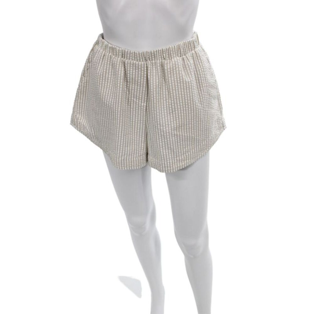 Kimberly Taylor Womens Paperbag Shorts Beige Cotton Striped Pull On Size M